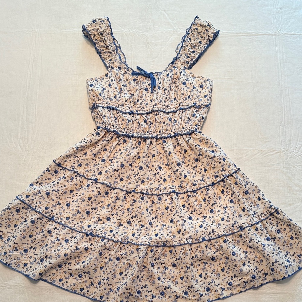 Japna Women's Blue Beige Floral Ruched Sundress Size M - Picture 9 of 14